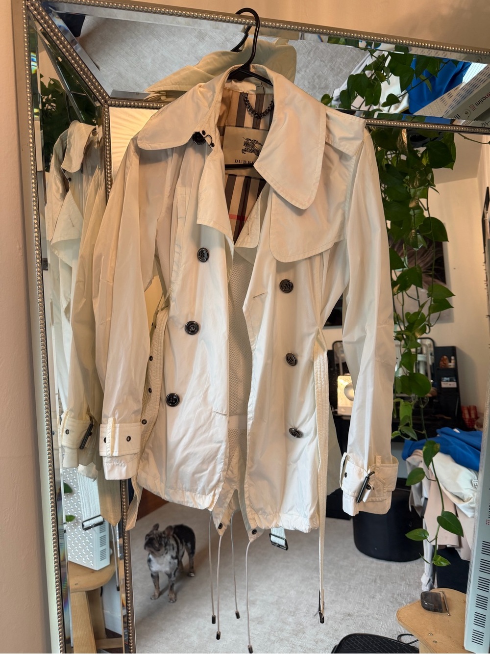 Burberry Cream Double-Breasted Trench Coat. Size 6